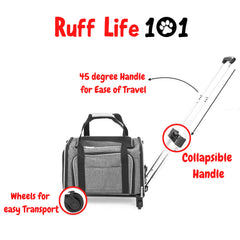 Ruff Life 101 roller wheels pet carrier grey enables smooth airport travel.