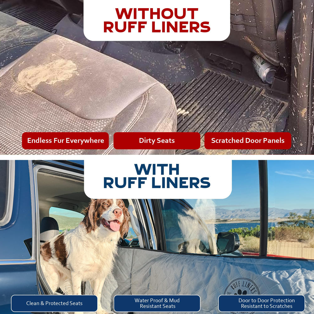 Ruff Liners waterproof fabric with reinforced edges protects vehicle interior from scratches and drool.