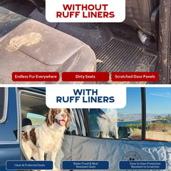 Ruff Liners waterproof fabric with reinforced edges protects vehicle interior from scratches and drool.