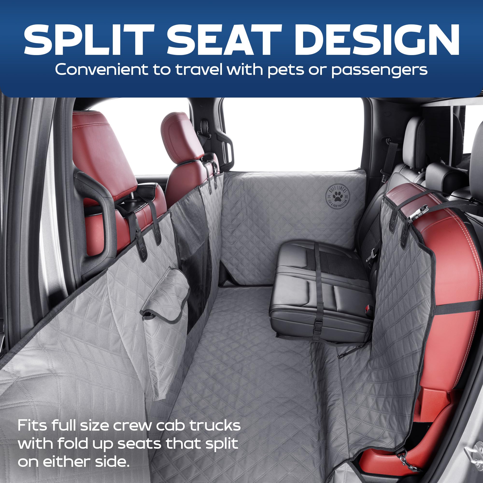 Ruff Liners XL floor cover with split-seat design enables easy seat access.