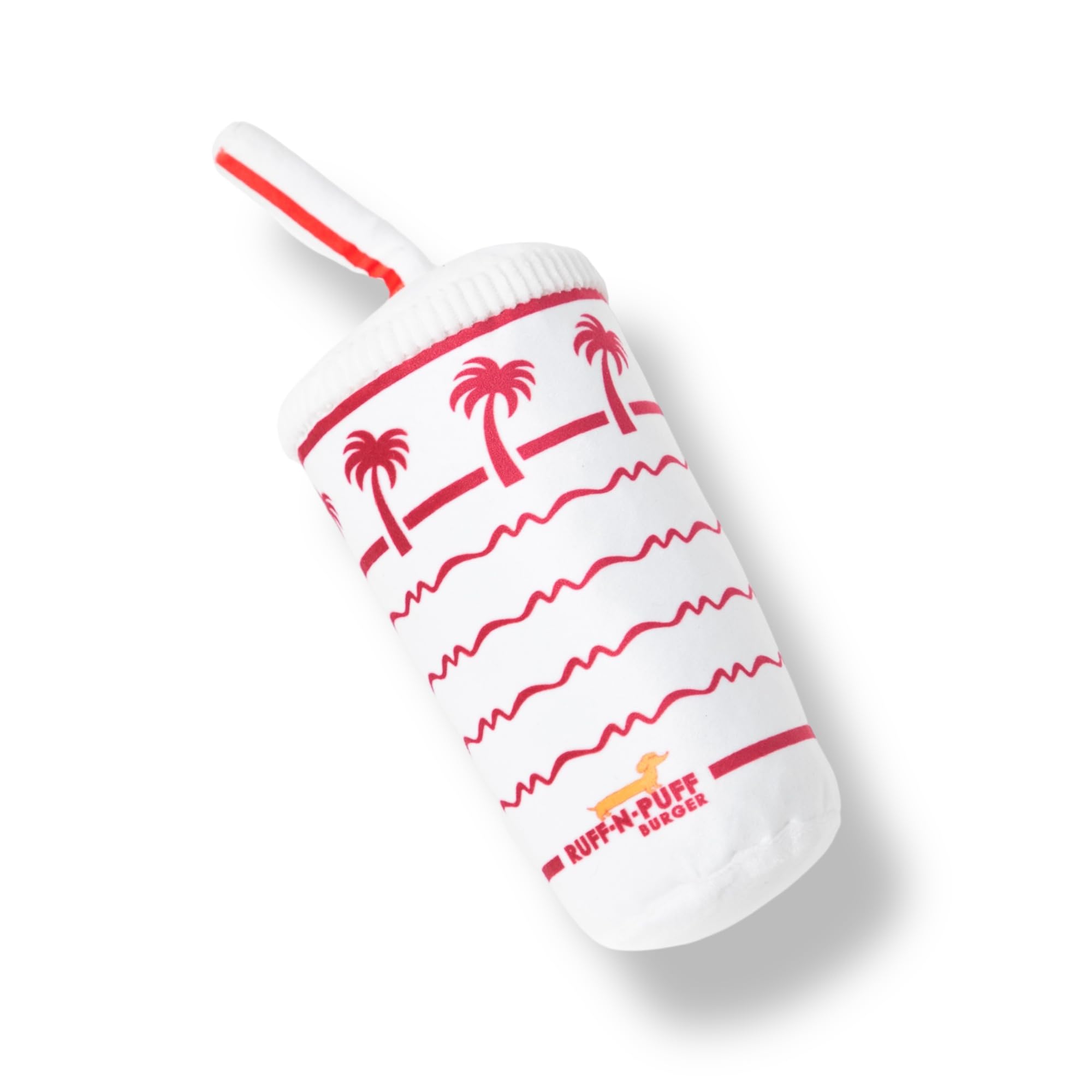 RUFF PUFF Palm Cup Toy measures eight inches tall and four inches wide.