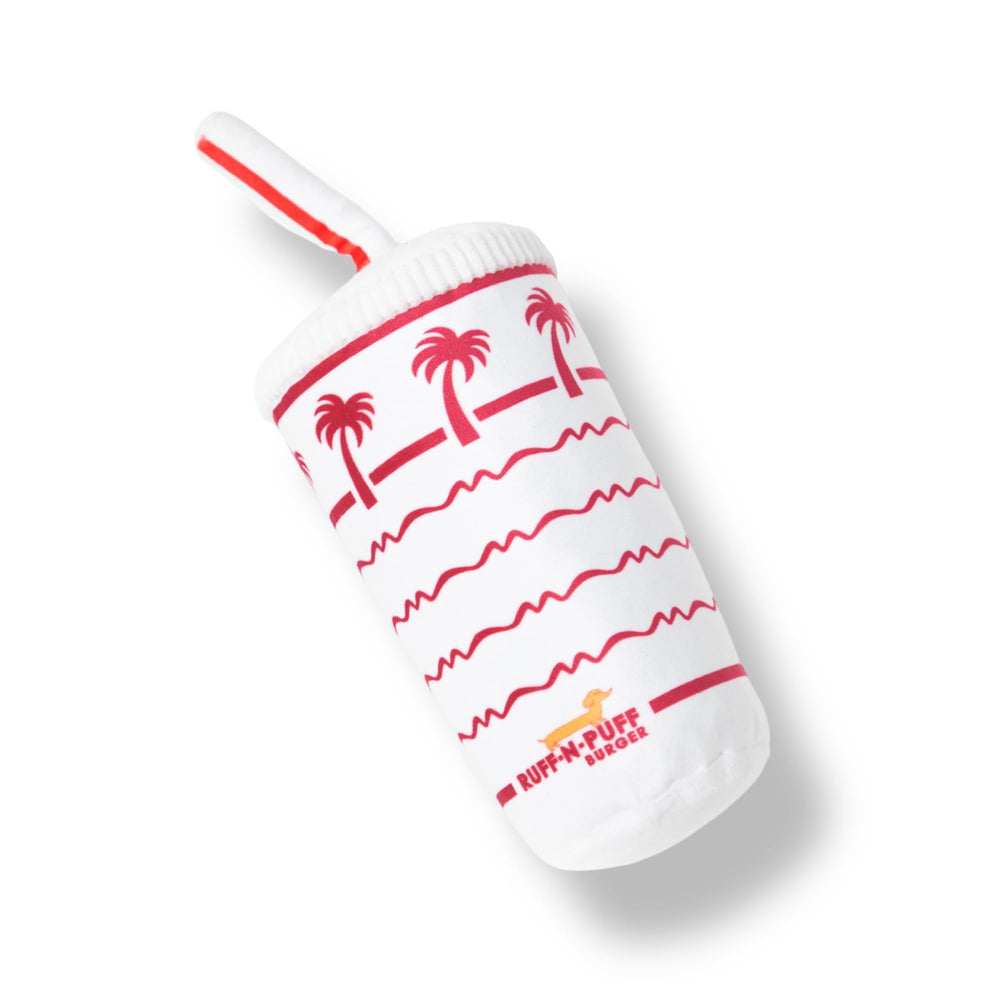 RUFF PUFF Palm Cup Toy measures eight inches tall and four inches wide.