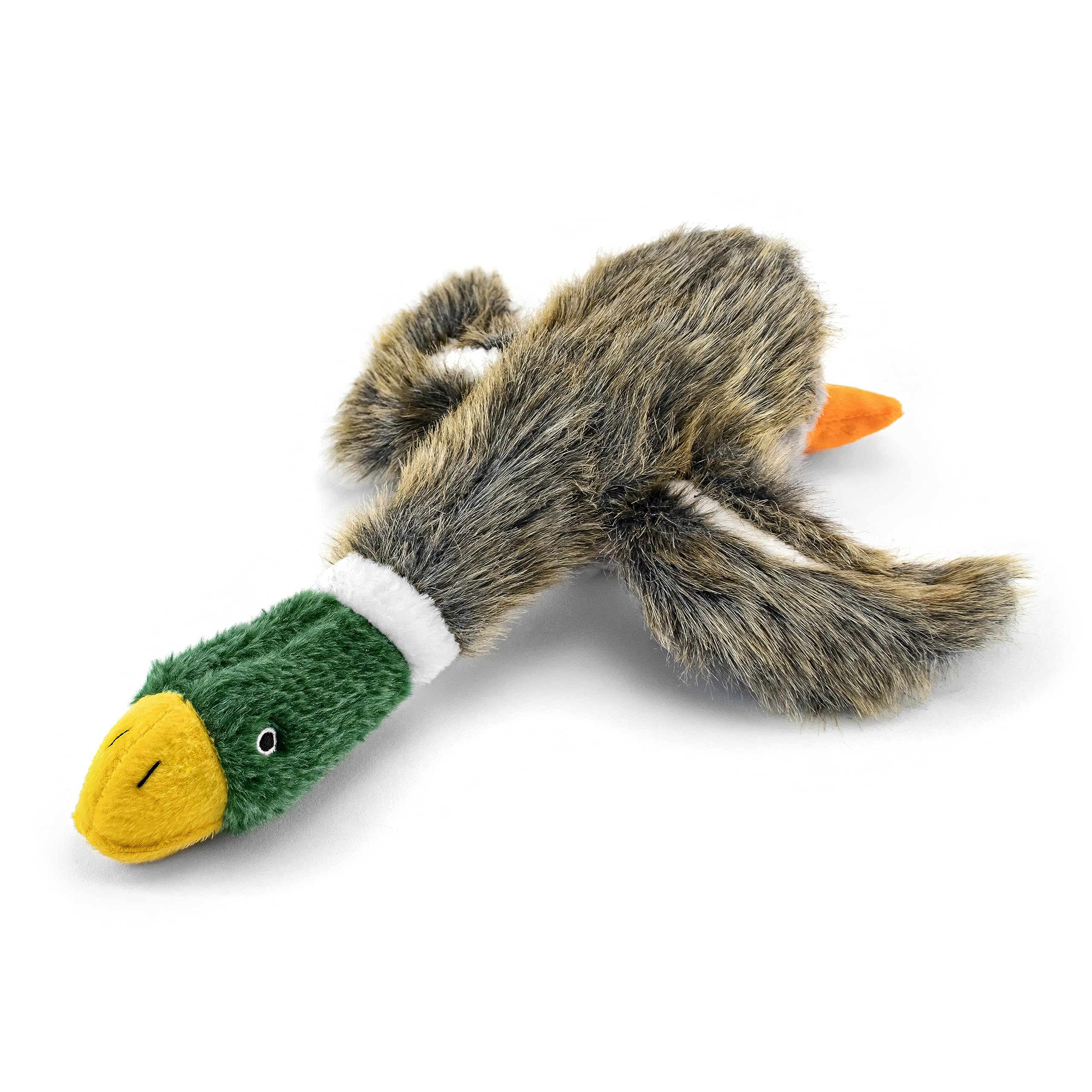 Ruffin' It Woodlands Mallard plush dog toy squeaker close-up for interactive play.