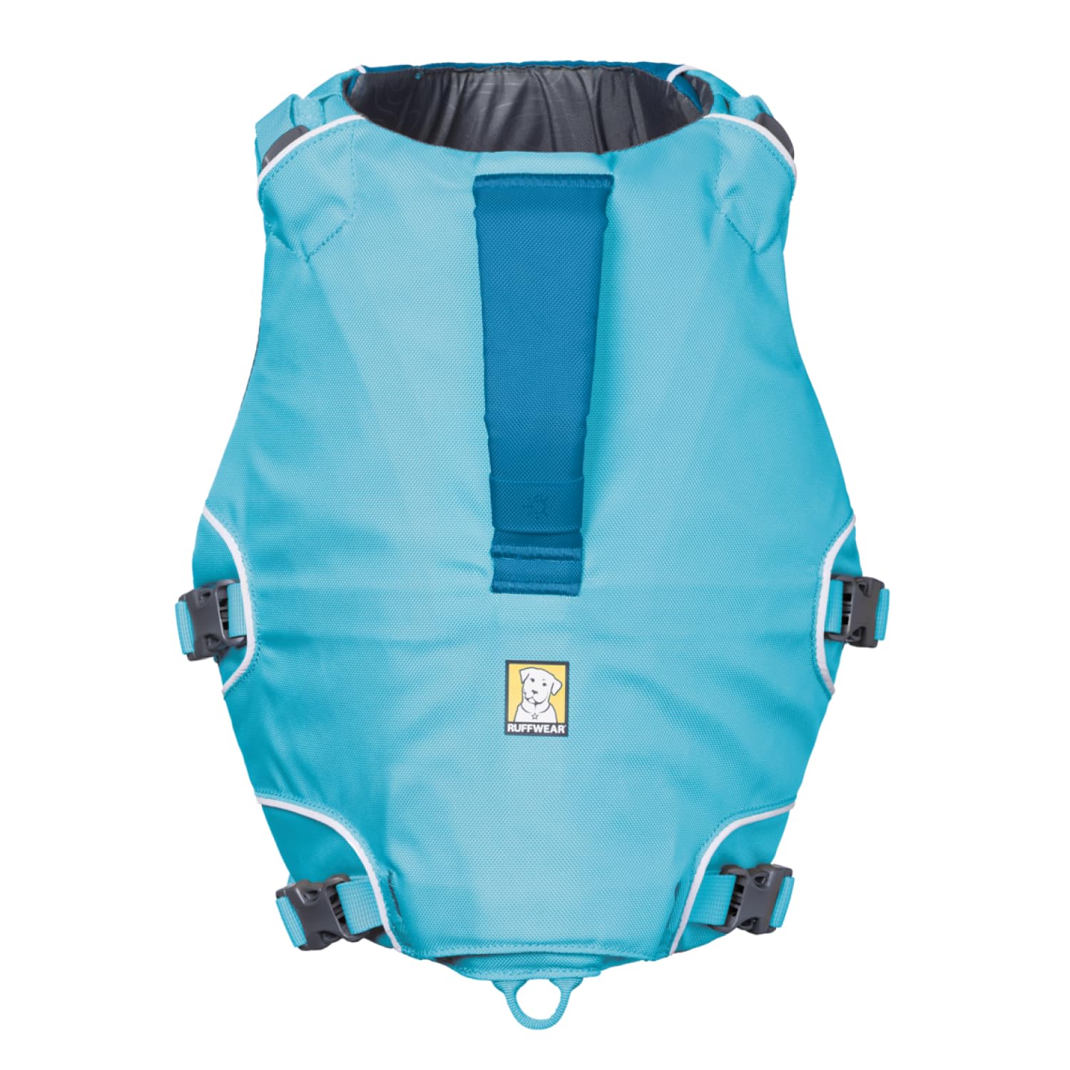 Ruffwear Confluence Life Jacket biolumin-blue-water-dog in action during water activity.