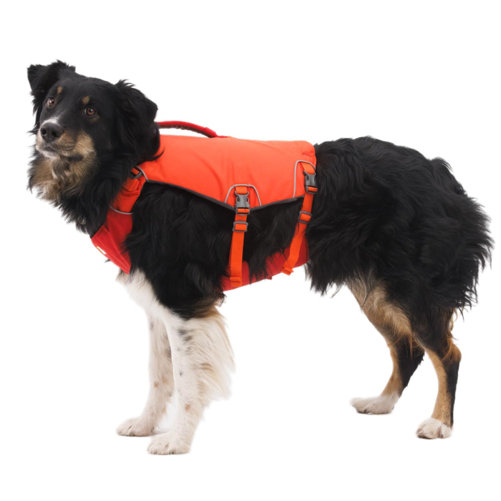 Six-point adjustable fit on Ruffwear Confluence life jacket accommodates different dogs