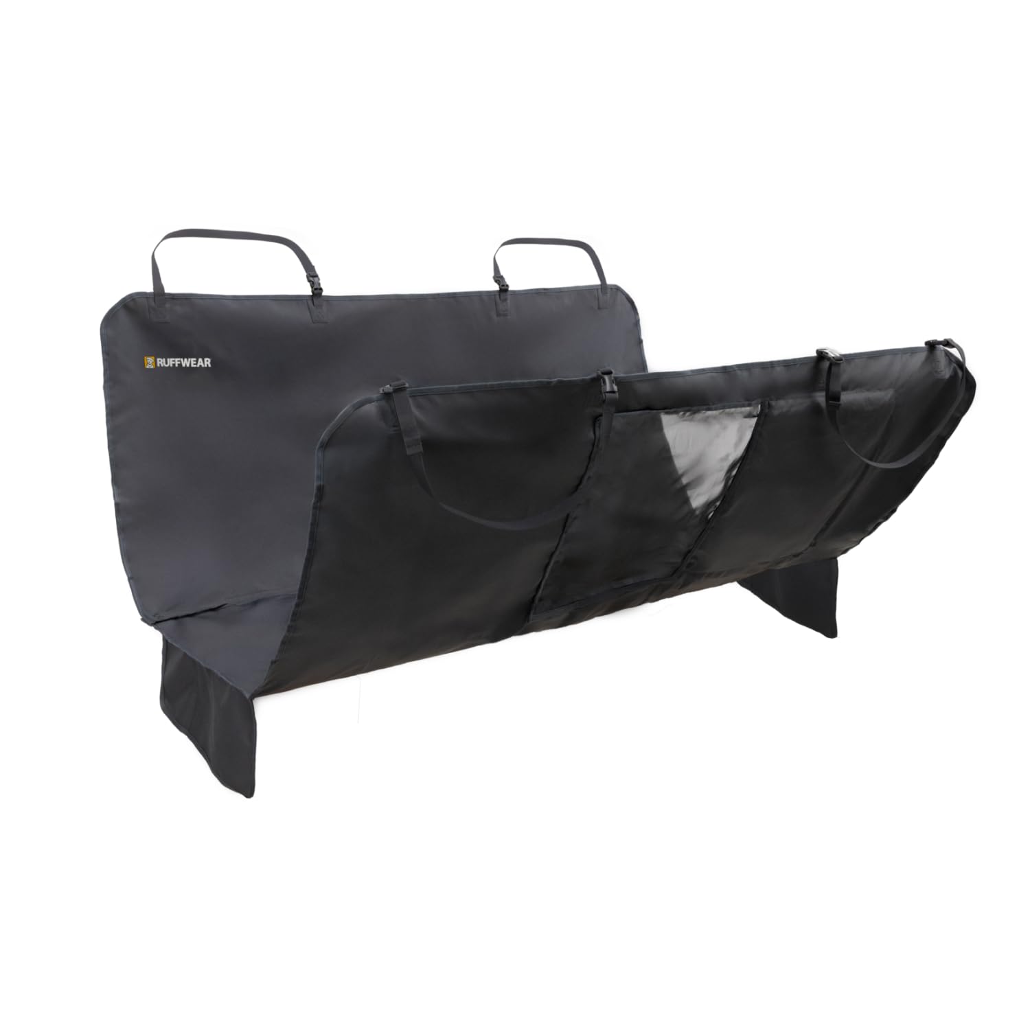 Ruffwear Dirtbag seat cover in hammock setup keeps mud and fur off vehicle seats