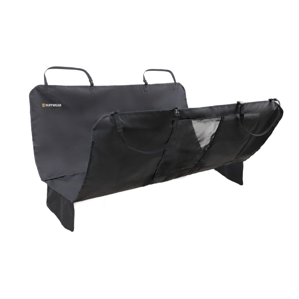 Ruffwear Dirtbag seat cover in hammock setup keeps mud and fur off vehicle seats