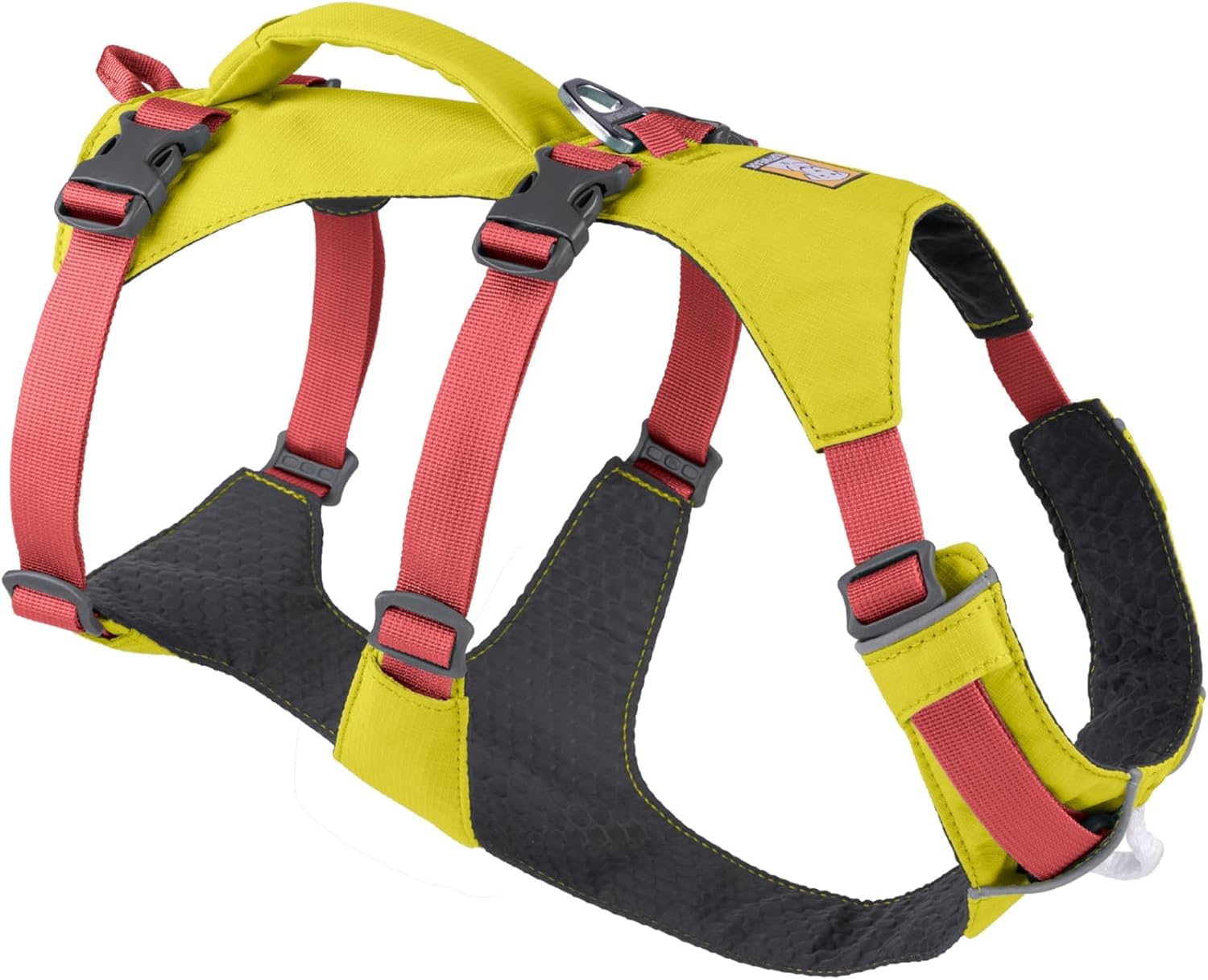 Ruffwear Flagline harness front view supports free movement on hikes.