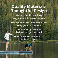Ruffwear Float Coat back view with lift handle for easy assistance.