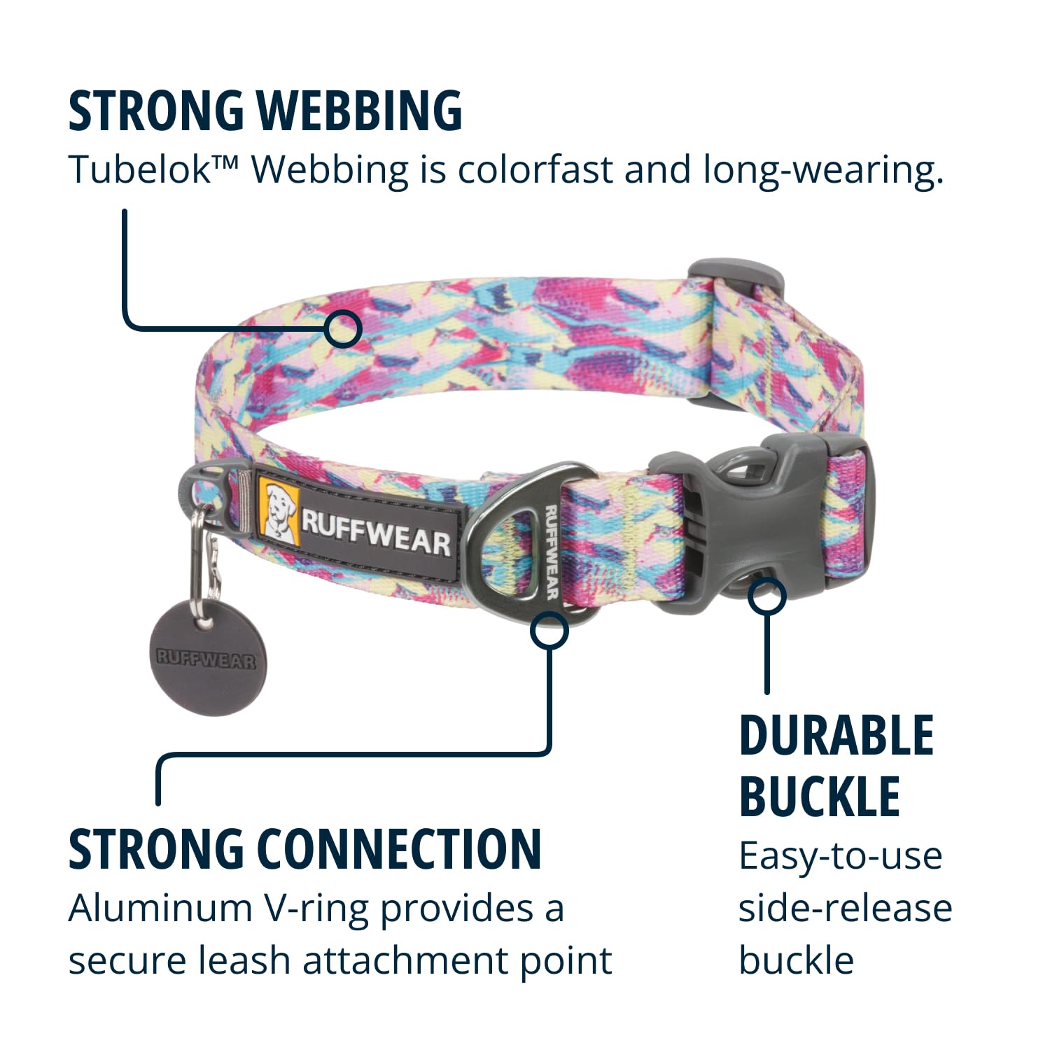 Ruffwear Front Range collar aluminum V-ring highlights secure leash attachment in wet conditions