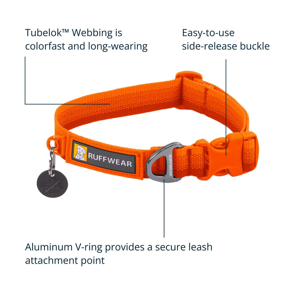 Ruffwear Front Range Collar soft tubular webbing prevents chafing during long hikes.
