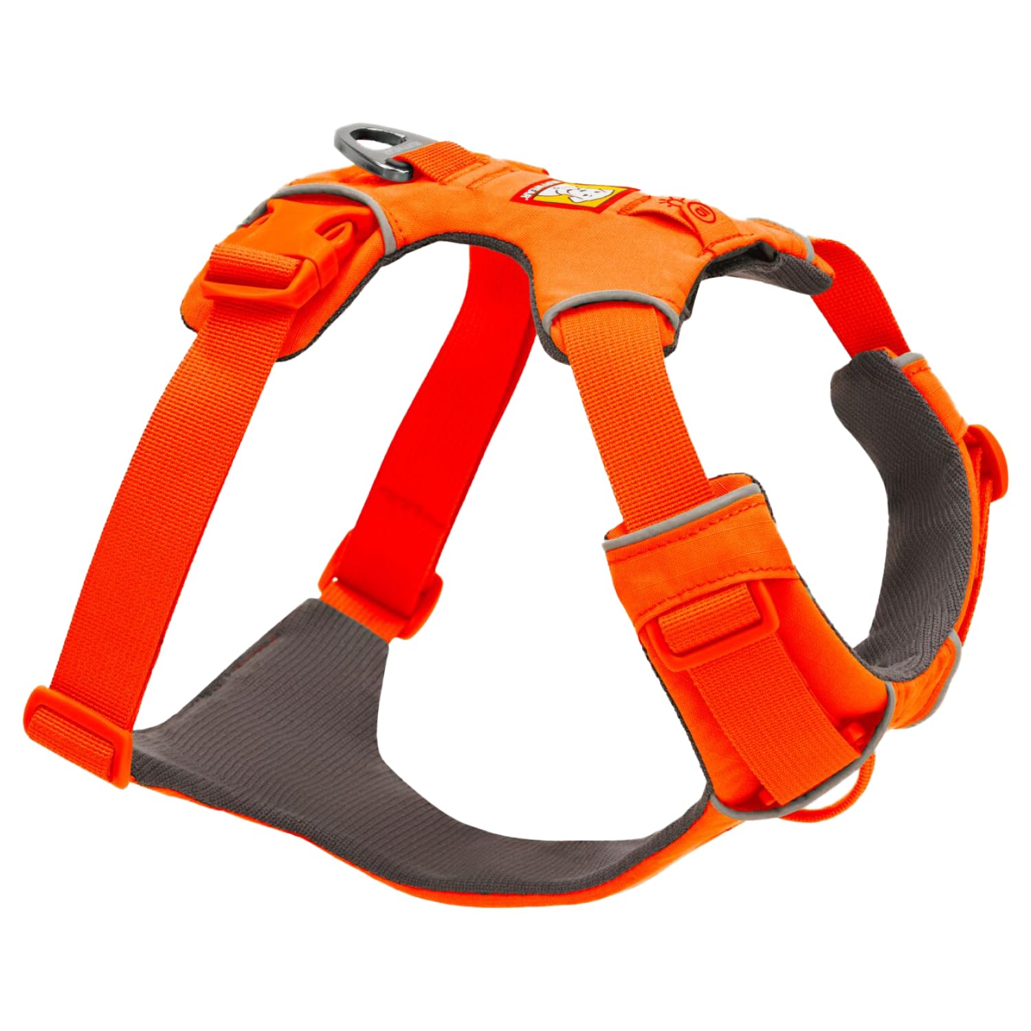 Ruffwear Front Range Blaze Orange back-attachment for secure daily walks.