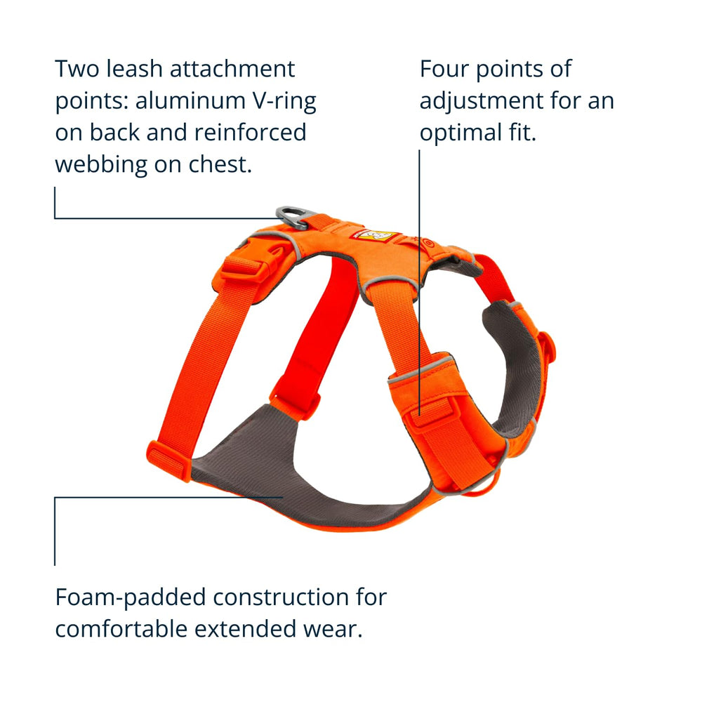 Ruffwear Front Range foam-padded chest for chafe-free all-day wear.