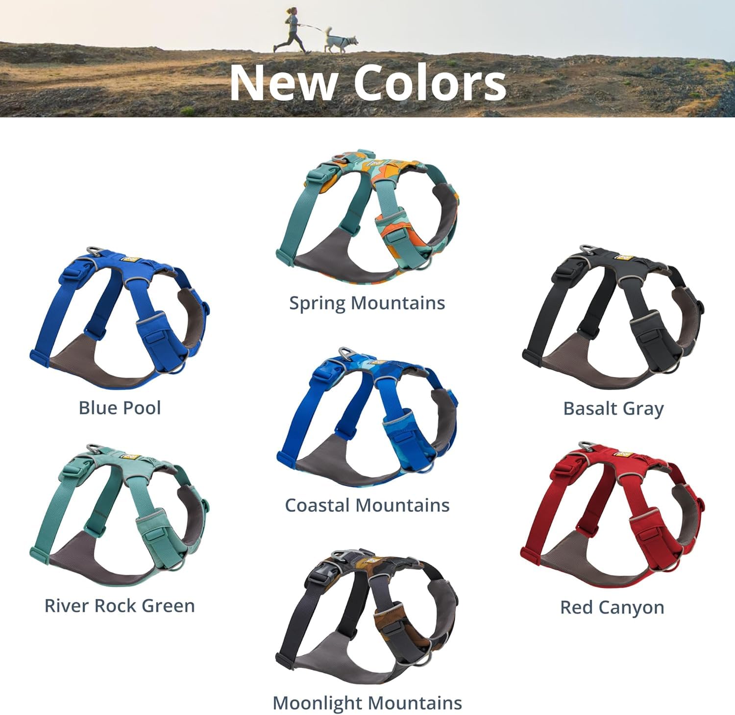 Ruffwear Front Range Harness reflective trim enhances visibility in low light