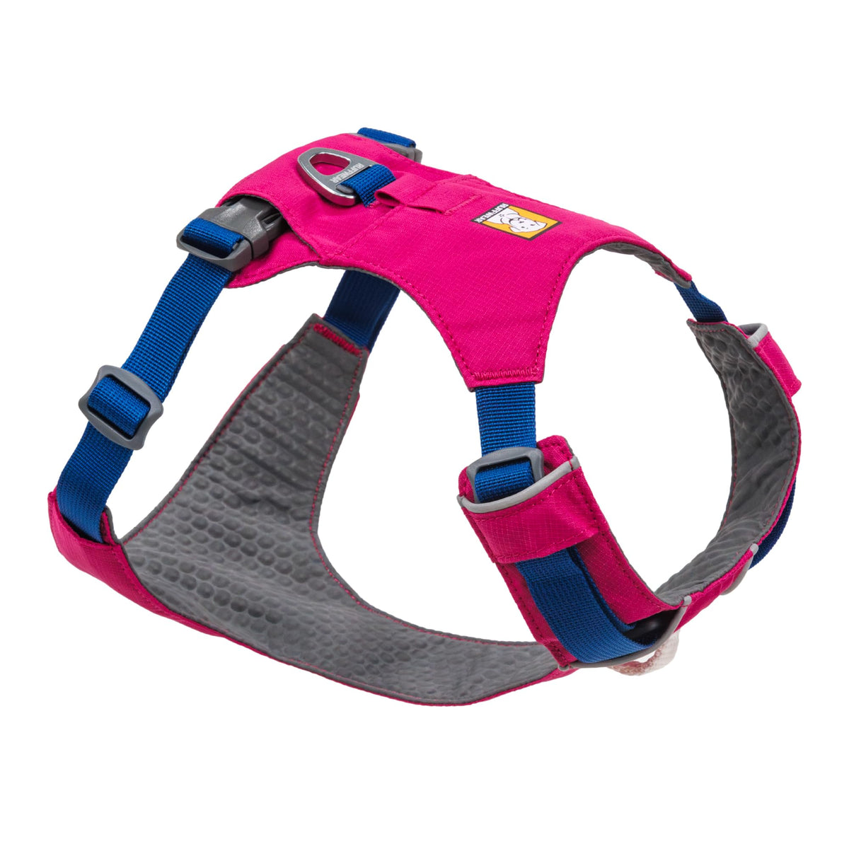 Ruffwear Hi & Light front-clip harness provides secure control on fast trail runs.