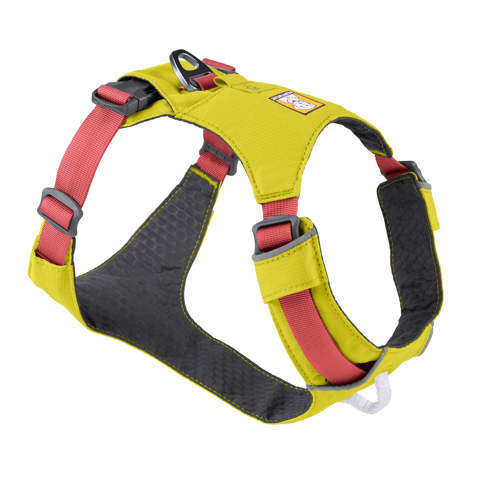 Ruffwear Hi & Light harness front clip engages training control on trails