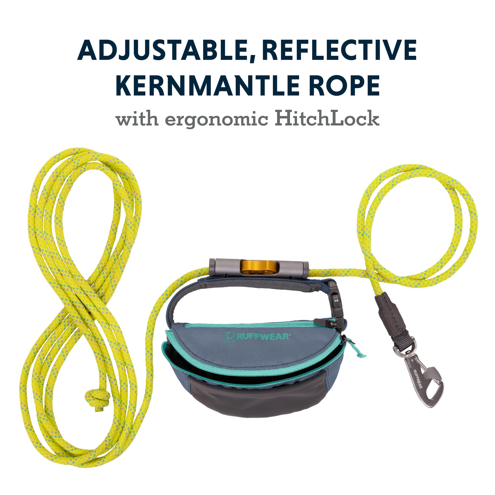 Ruffwear Hitch Hiker reflective kernmantle rope enhances visibility during dawn walks.