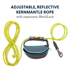 Ruffwear Hitch Hiker reflective kernmantle rope enhances visibility during dawn walks.
