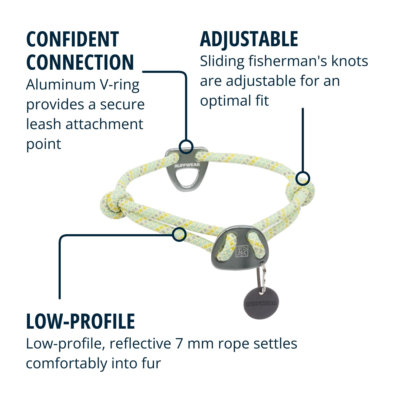 Ruffwear Knot-a-Collar slim rope design minimizes bulk and reduces pressure points