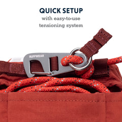 Ruffwear Knot-A-Hitch swiveling carabiner prevents leash twists during play.