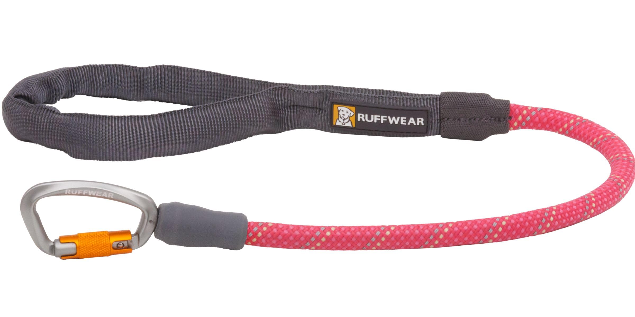 Ruffwear Knot-a-Long leash close-up with pink rope and carabiner for secure control.