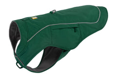 Ruffwear Overcoat Fuse on dog in evergreen XS for all-day comfort and coverage