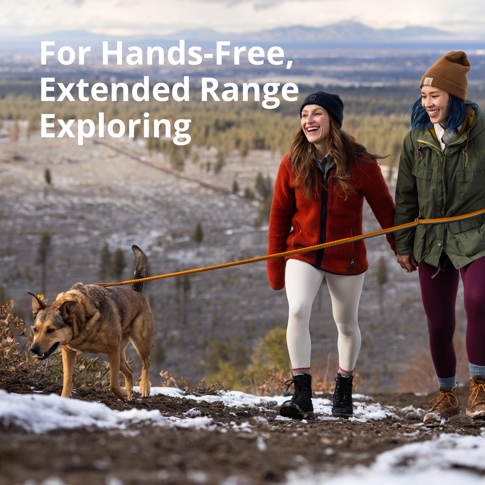 Ruffwear Roamer Bungee Leash stretch feature demonstrates extended range and shock absorption.
