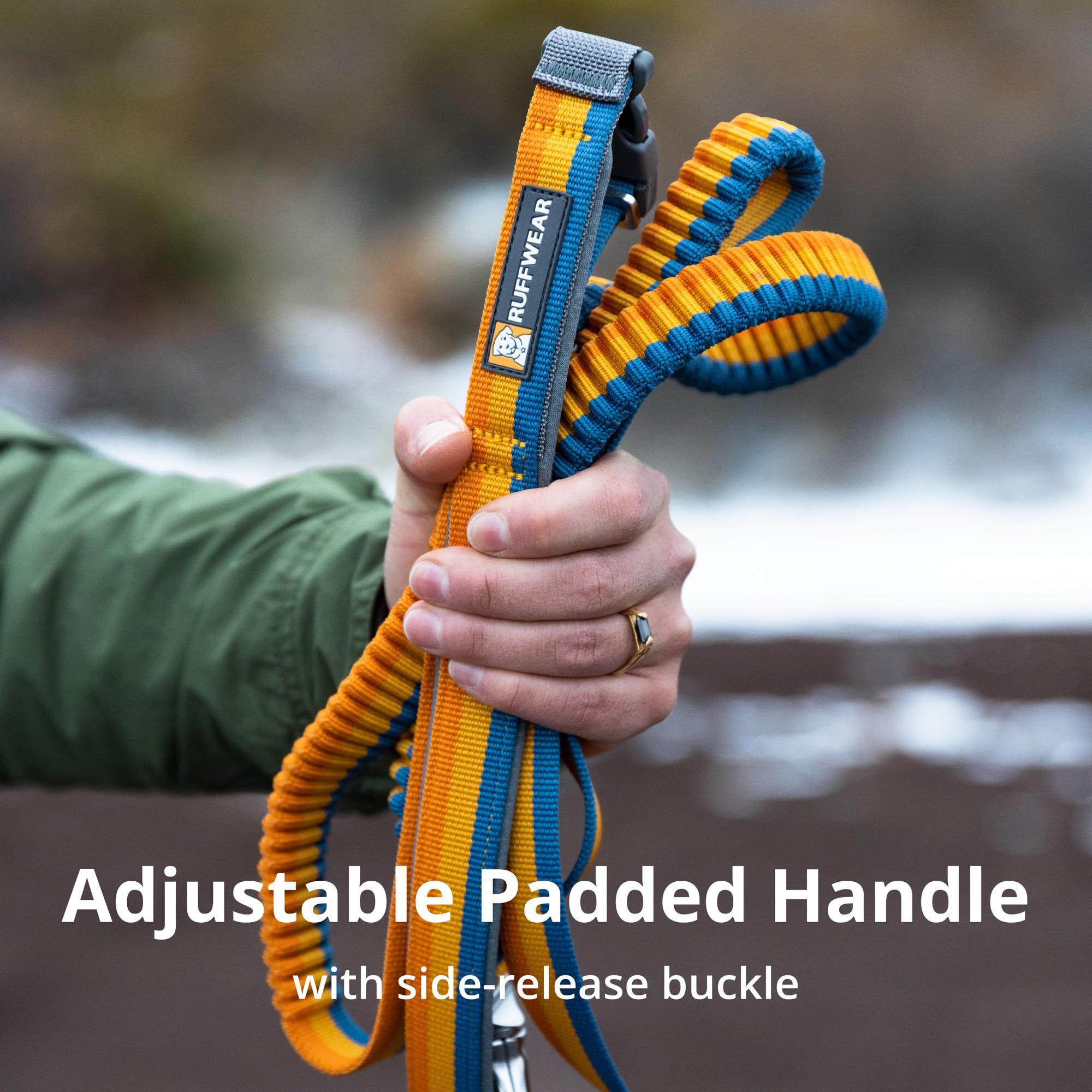 Ruffwear Roamer Bungee leash waist-worn setup enables hands-free running and cycling.