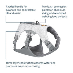 Ruffwear Swamp Cooler Harness back view shows dual leash attachment options.