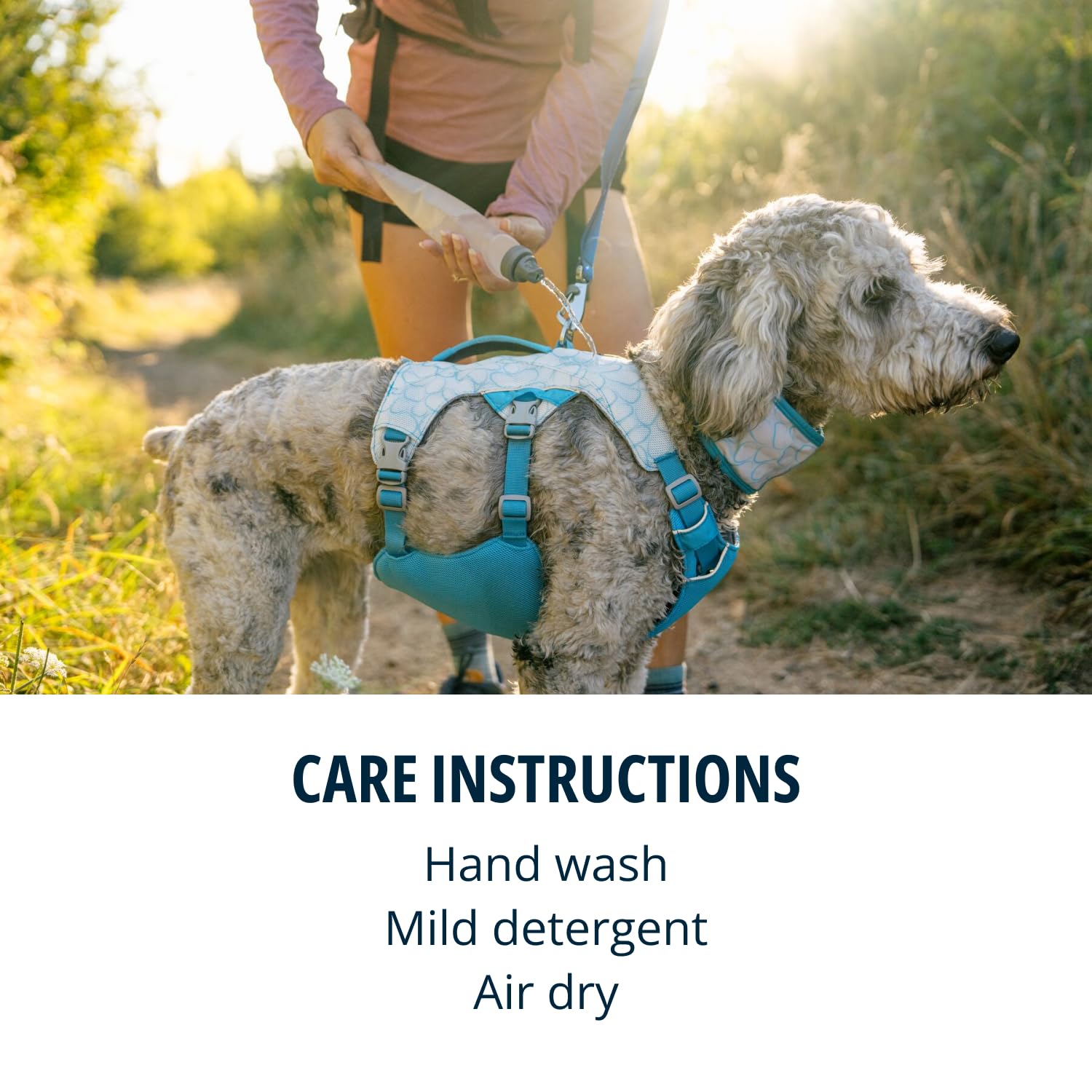 Ruffwear Swamp Cooler Harness light loop supports Beacon Light for safety.