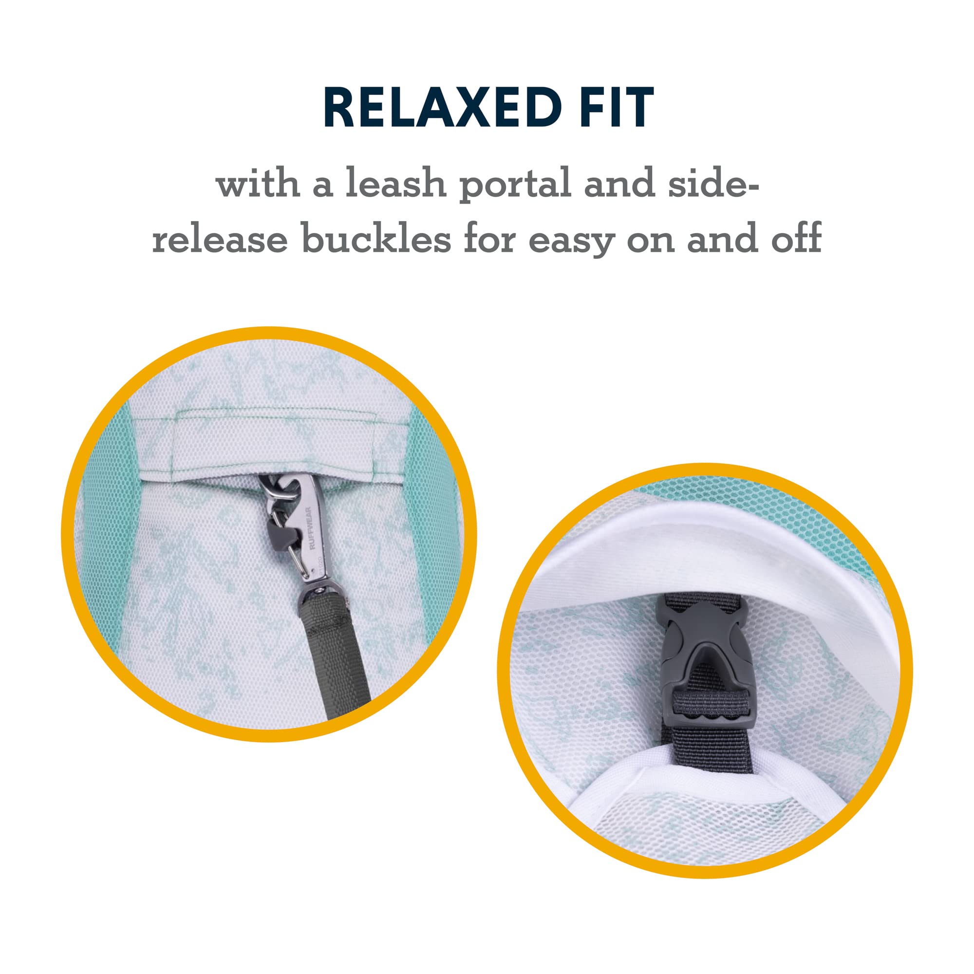 Ruffwear Swamp Cooler Vest leash-portal reveals integrated harness compatibility