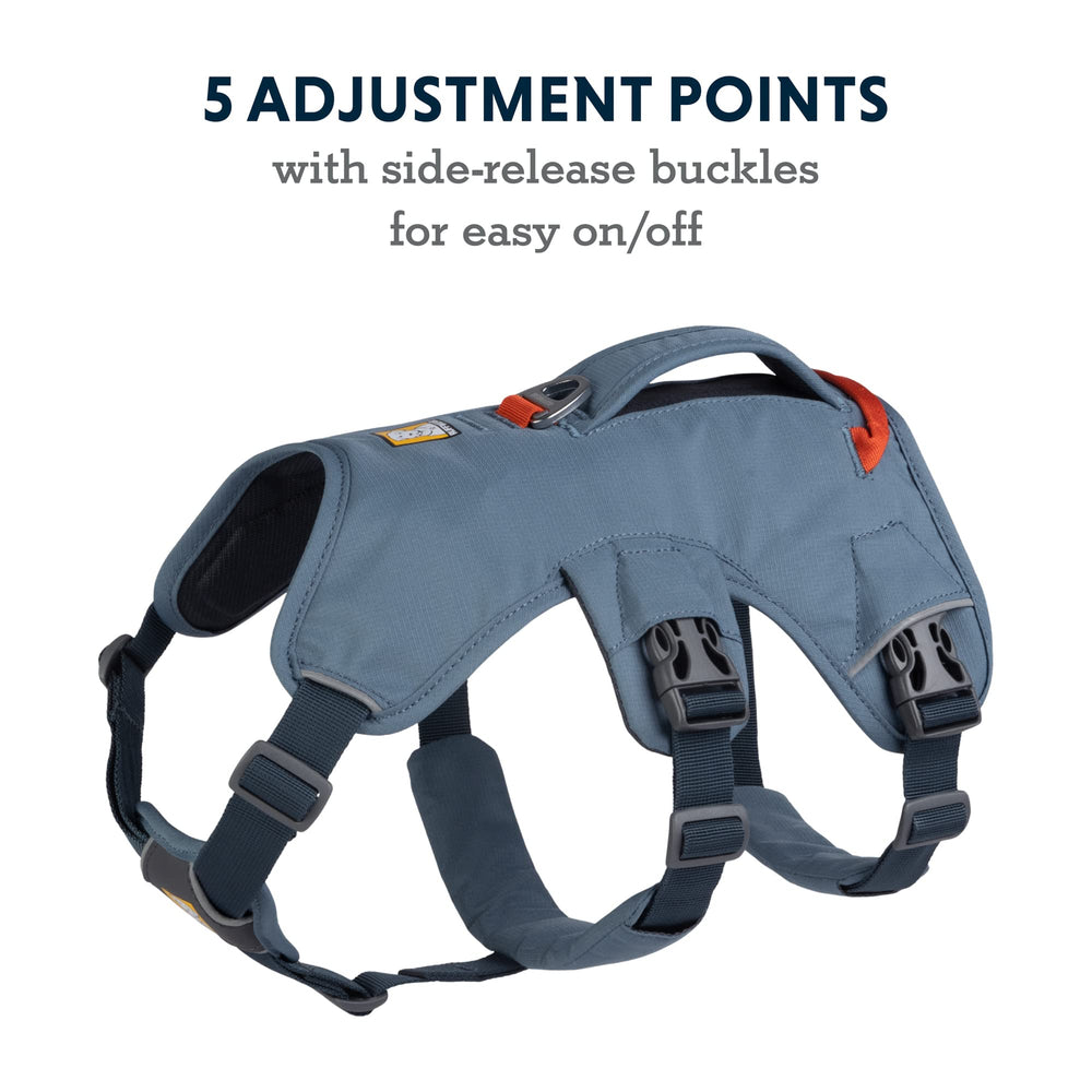 Ruffwear Web Master uses durable breathable materials for rugged trails.