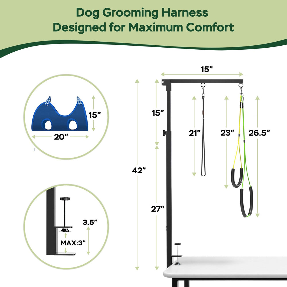 Ruiony dog grooming arm clamp demonstrates non-slip grip for safe table grooming
