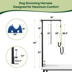 Ruiony dog grooming arm clamp demonstrates non-slip grip for safe table grooming