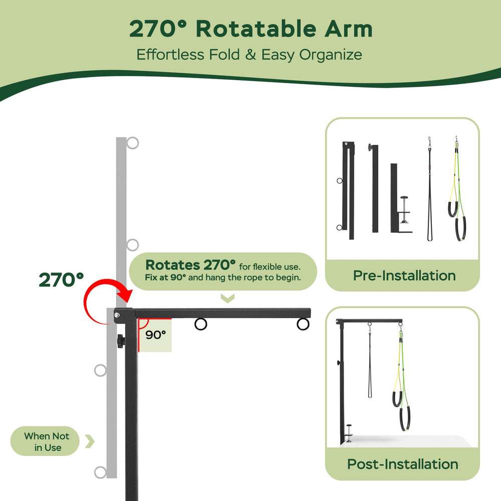 Ruiony hind leg supports provide gentle stabilization for comfortable grooming