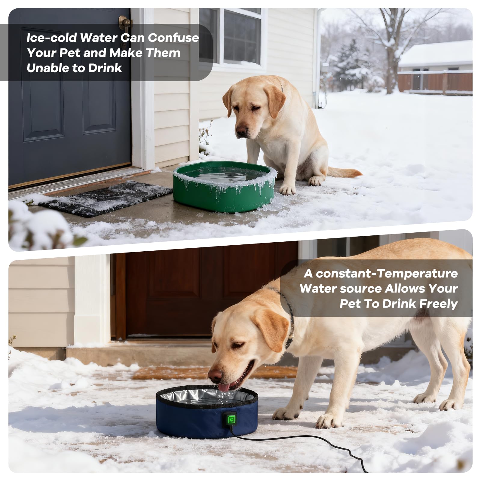 Rumjew heated water bowl 3L supports large dogs on outdoor adventures.