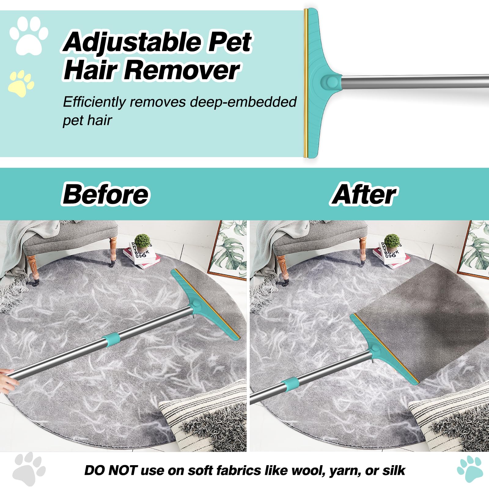 Rundik carpet rake edge-design protects fabrics while removing hair.