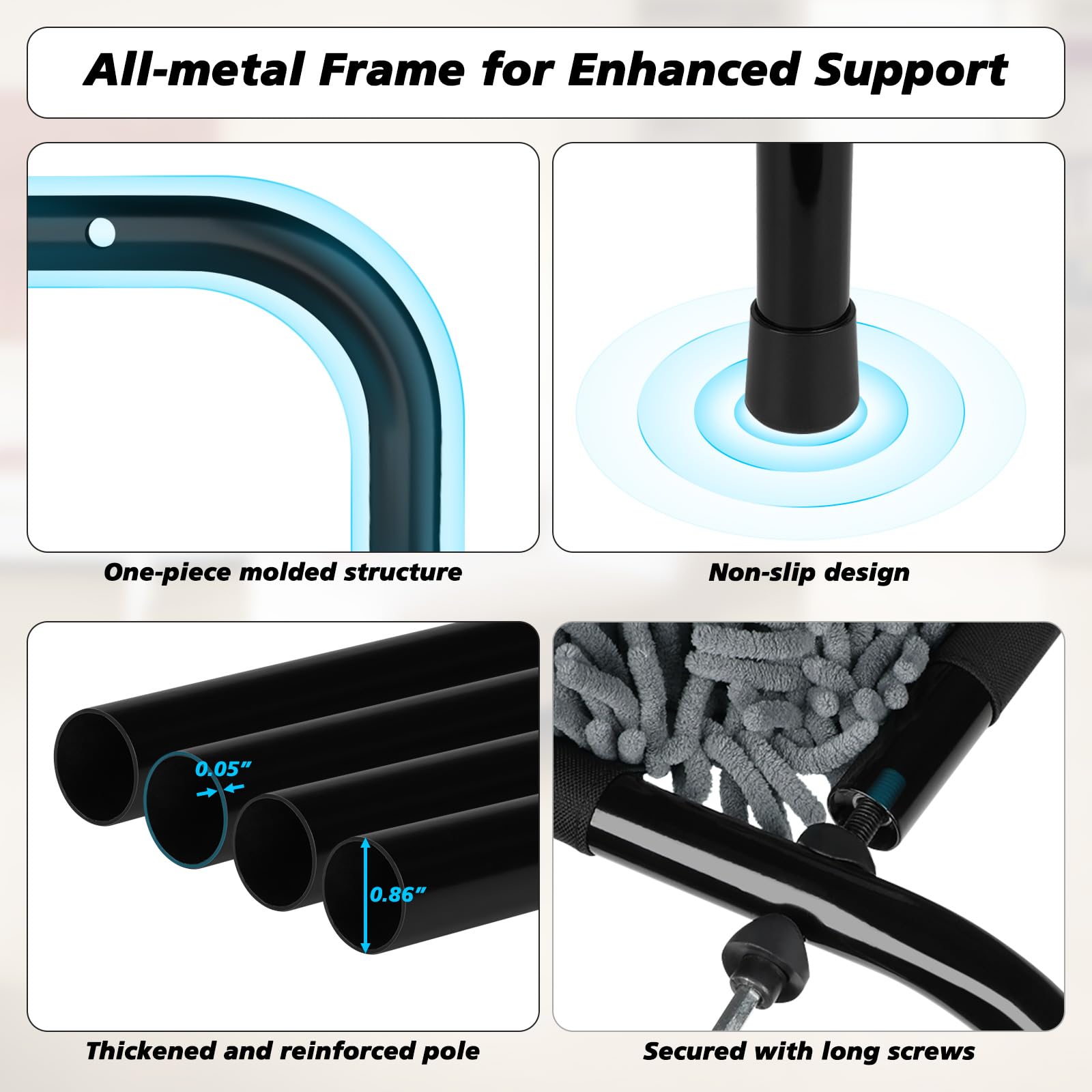 Rundik sturdy metal frame provides reliable support during naps and jumps.