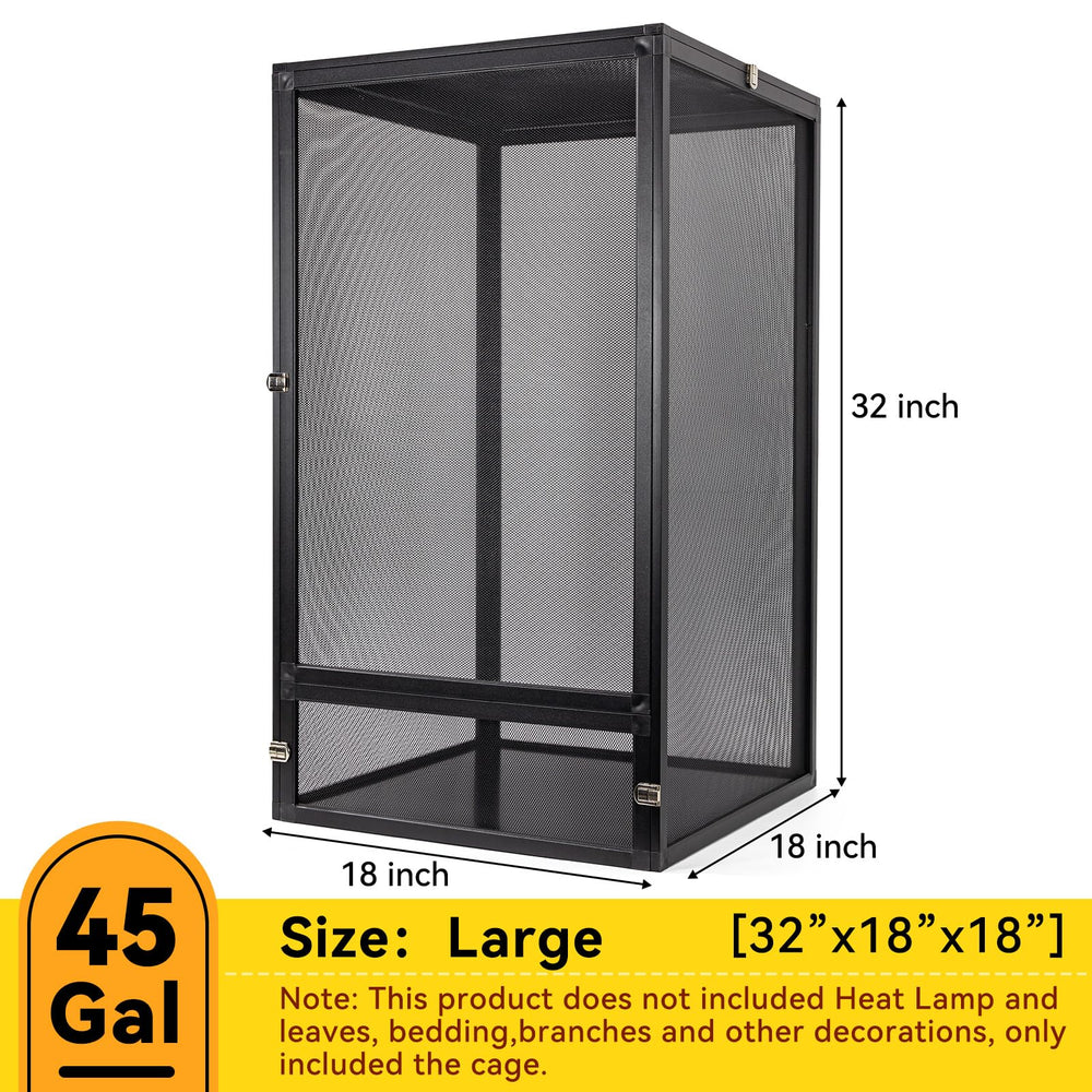 RunDuck 45-gallon terrarium front view with magnet locks demonstrates tool-free assembly.