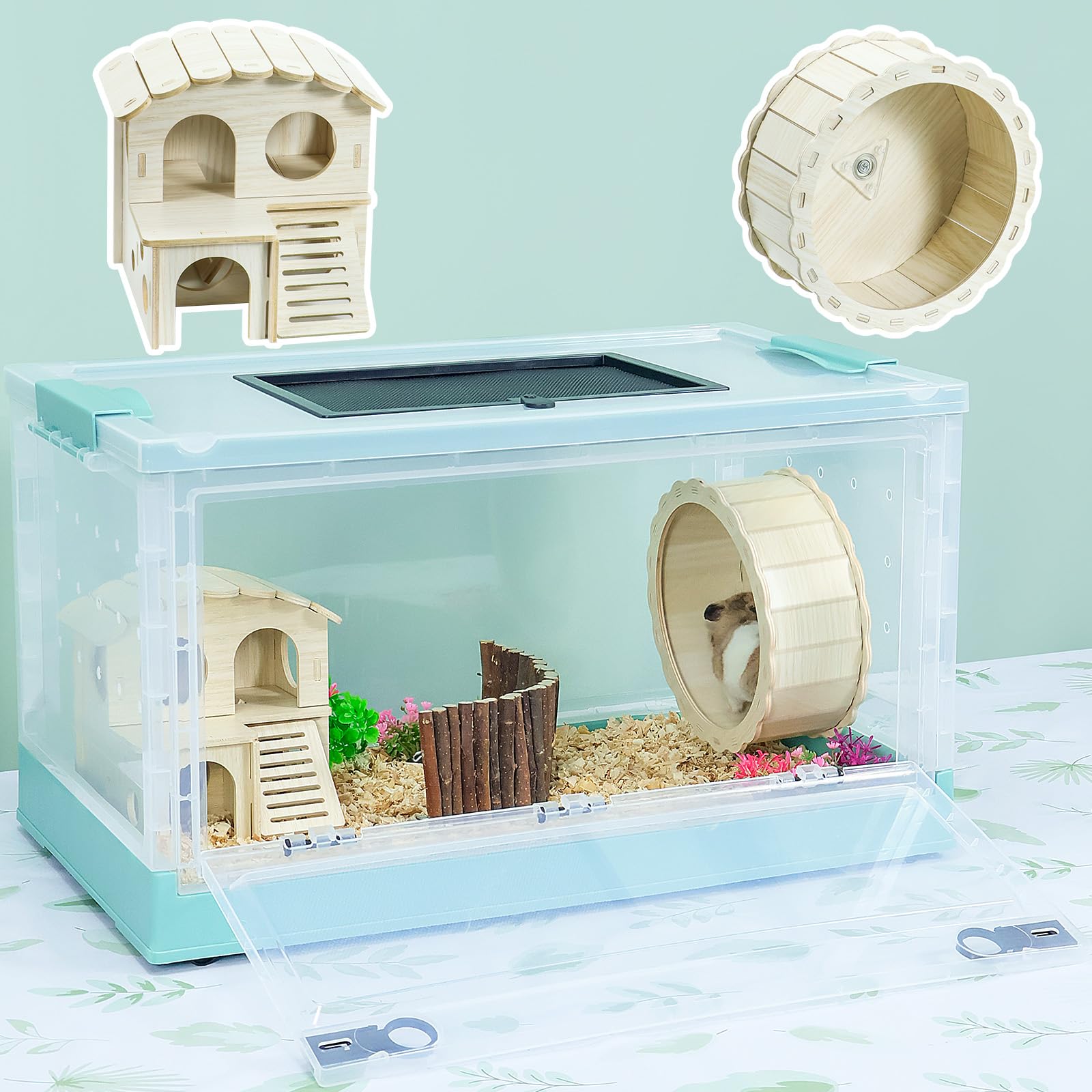 RunDuck hamster cage foldable 360 viewing in blue for easy observation