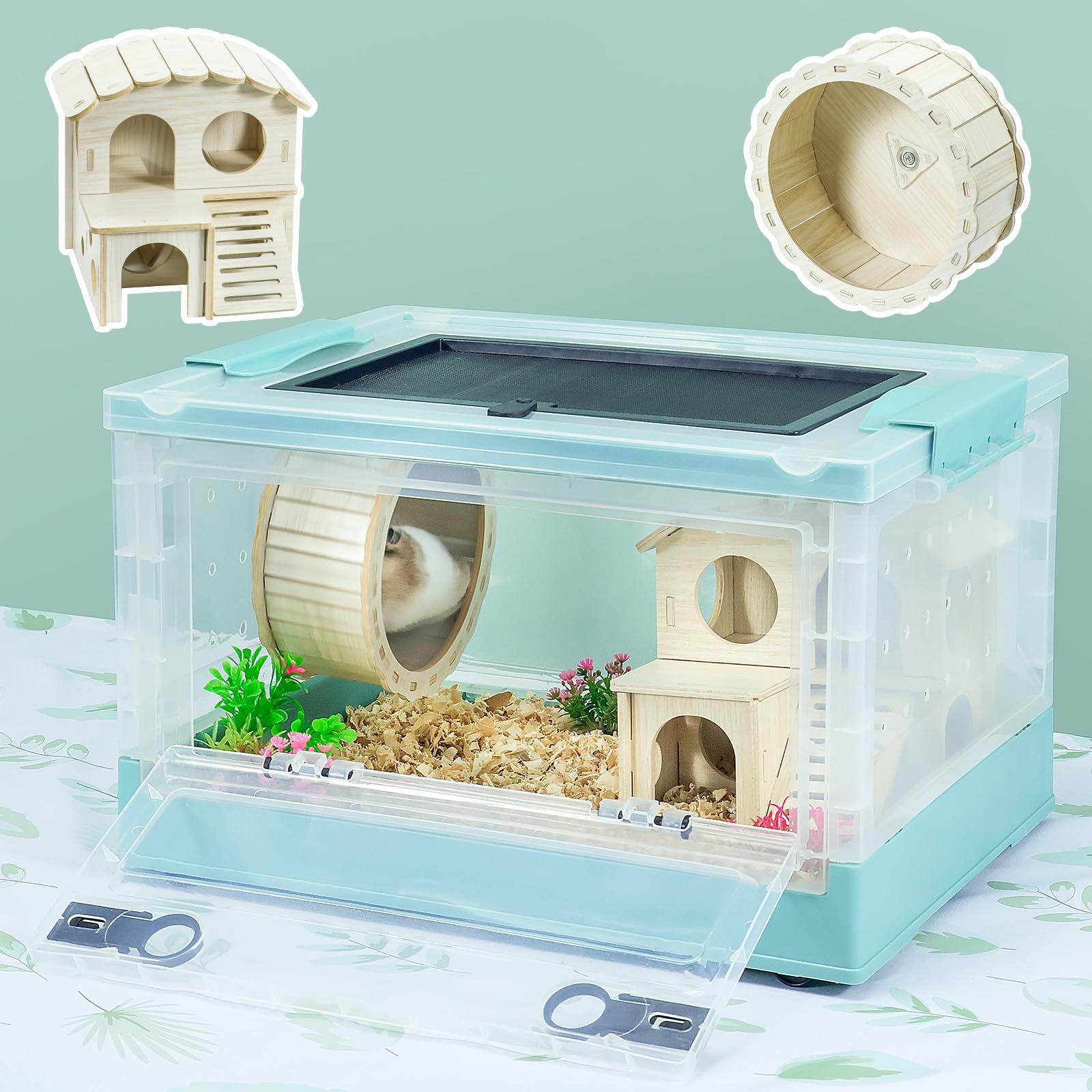 RunDuck hamsters cage foldable blue, travel-ready compact design for small pets.