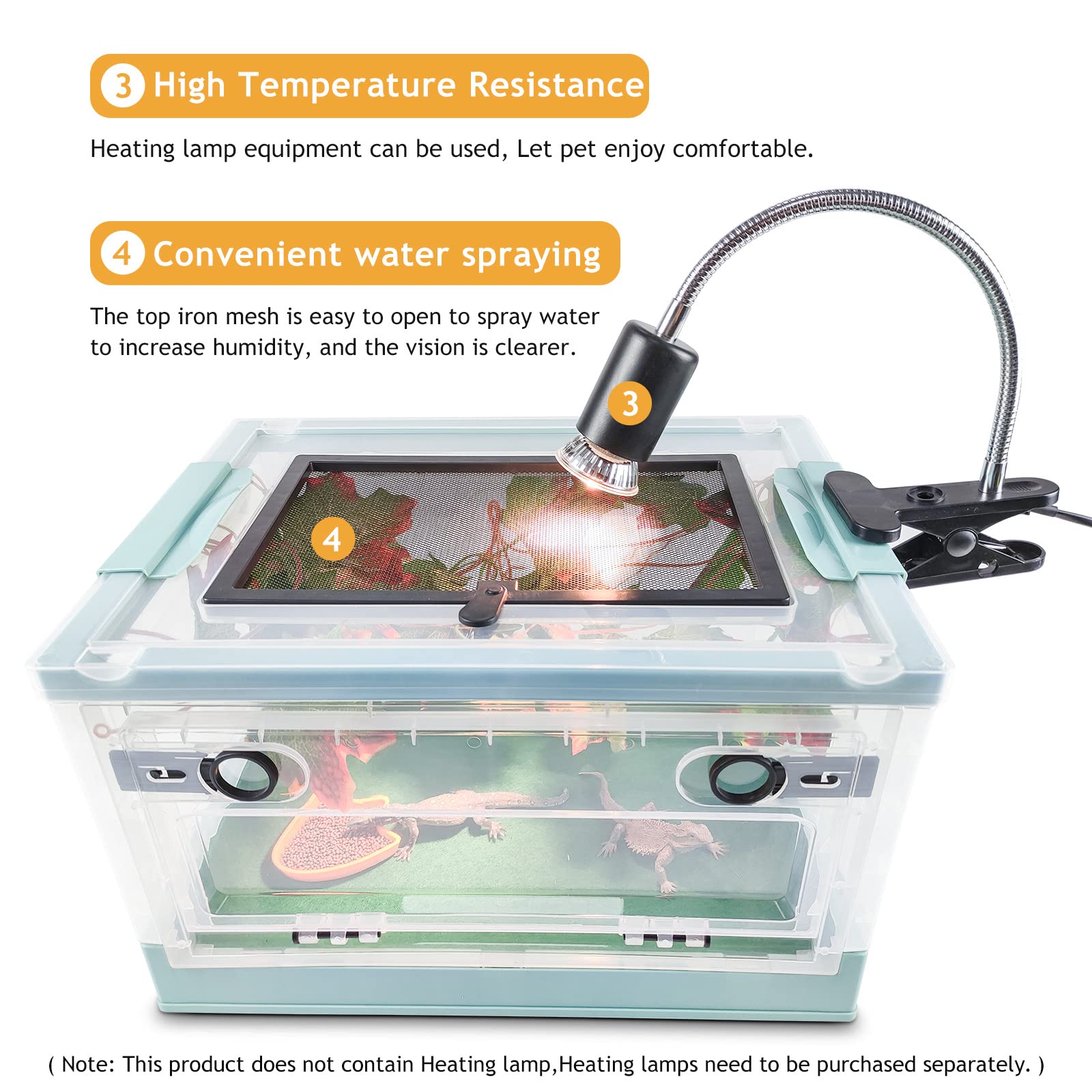 RunDuck Travel Terrarium Top-Heating-Mesh supports safe heat lamp use.