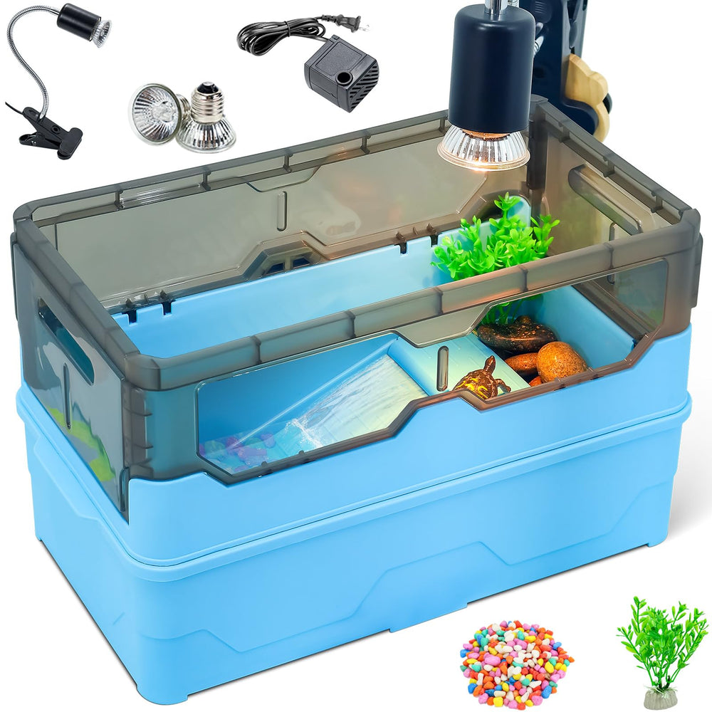 RunDuck Turtle Habitat Tank Kit blue front view for safe daily turtle observation.
