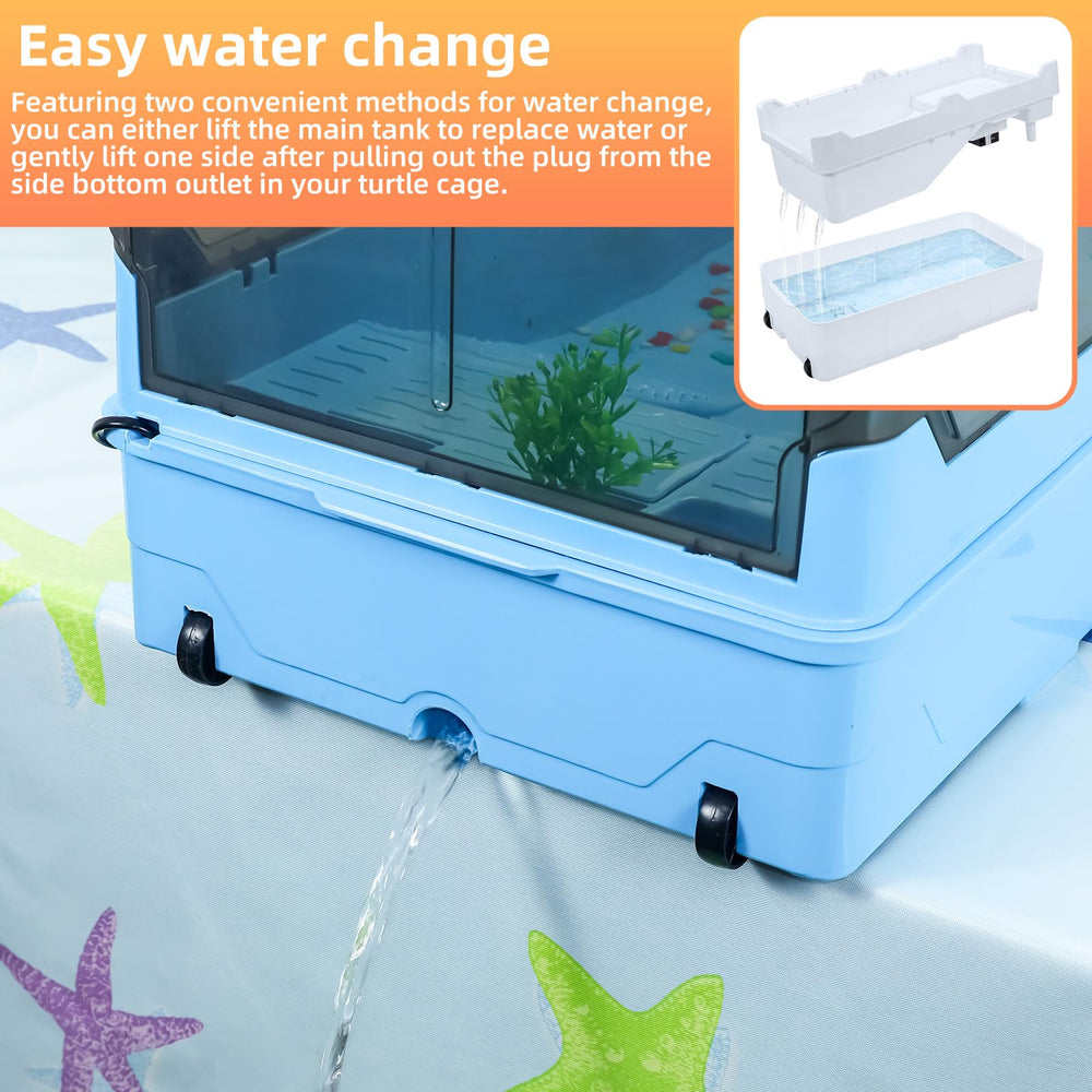 RunDuck Turtle Habitat Tank Kit displays a reliable water-pump system for steady circulation.