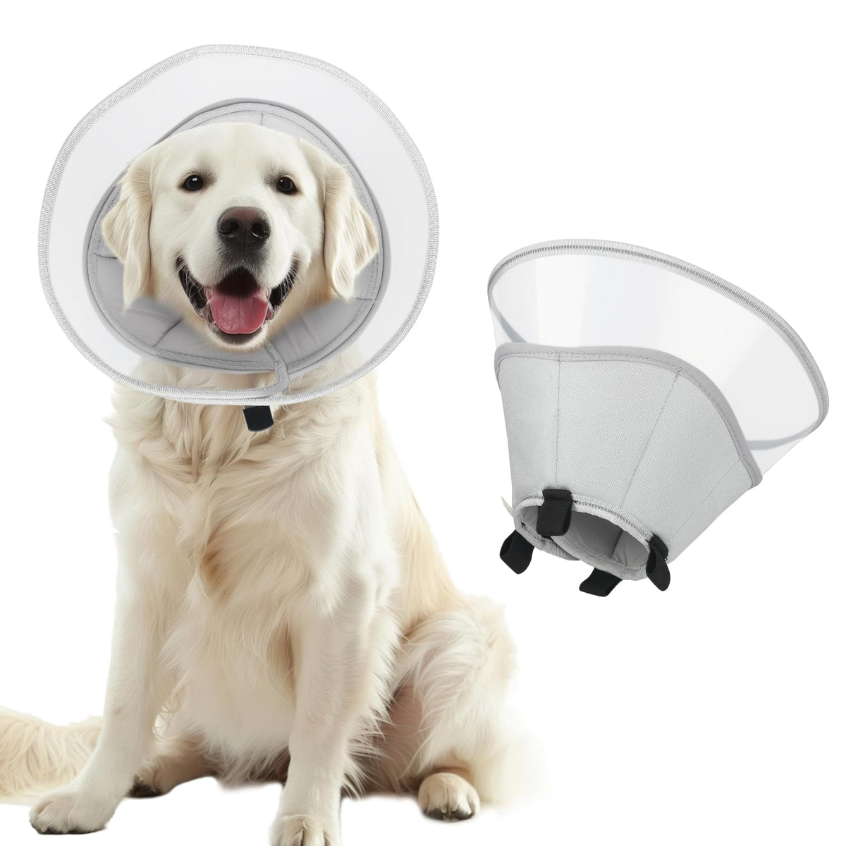 Runeap soft dog cone collar closeup showing durable PVC and soft padding for comfort