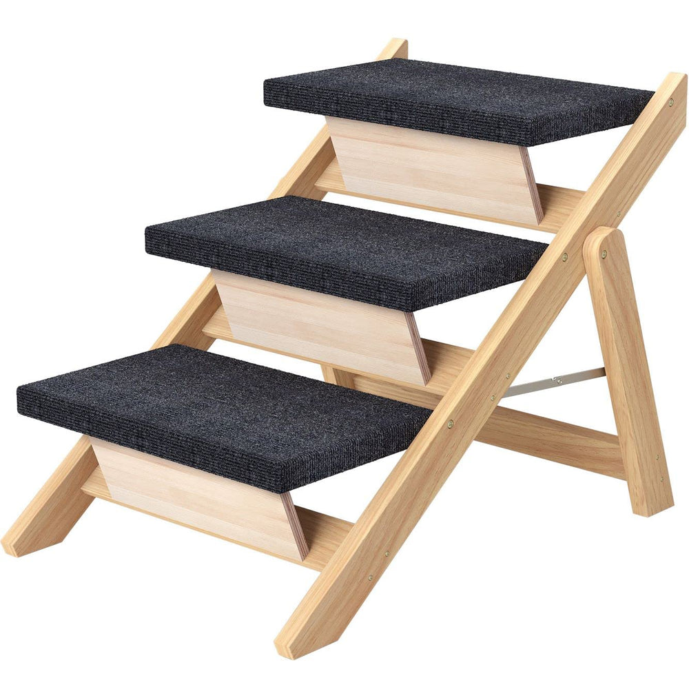 RunLexi Pet Stairs side view with sturdy pine wood frame for durability