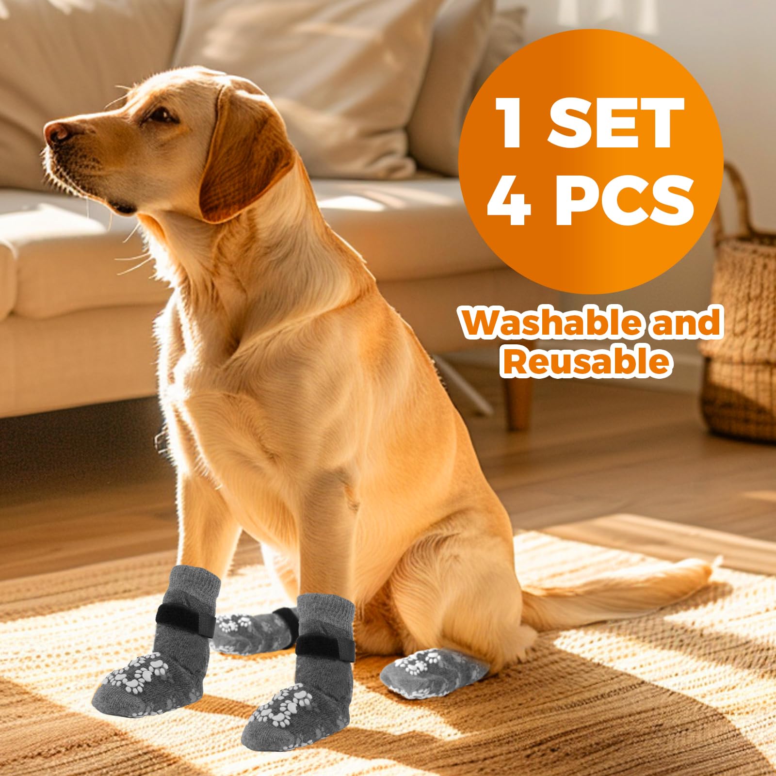 Runpaws gray M non-slip bottom aids traction on slick surfaces.