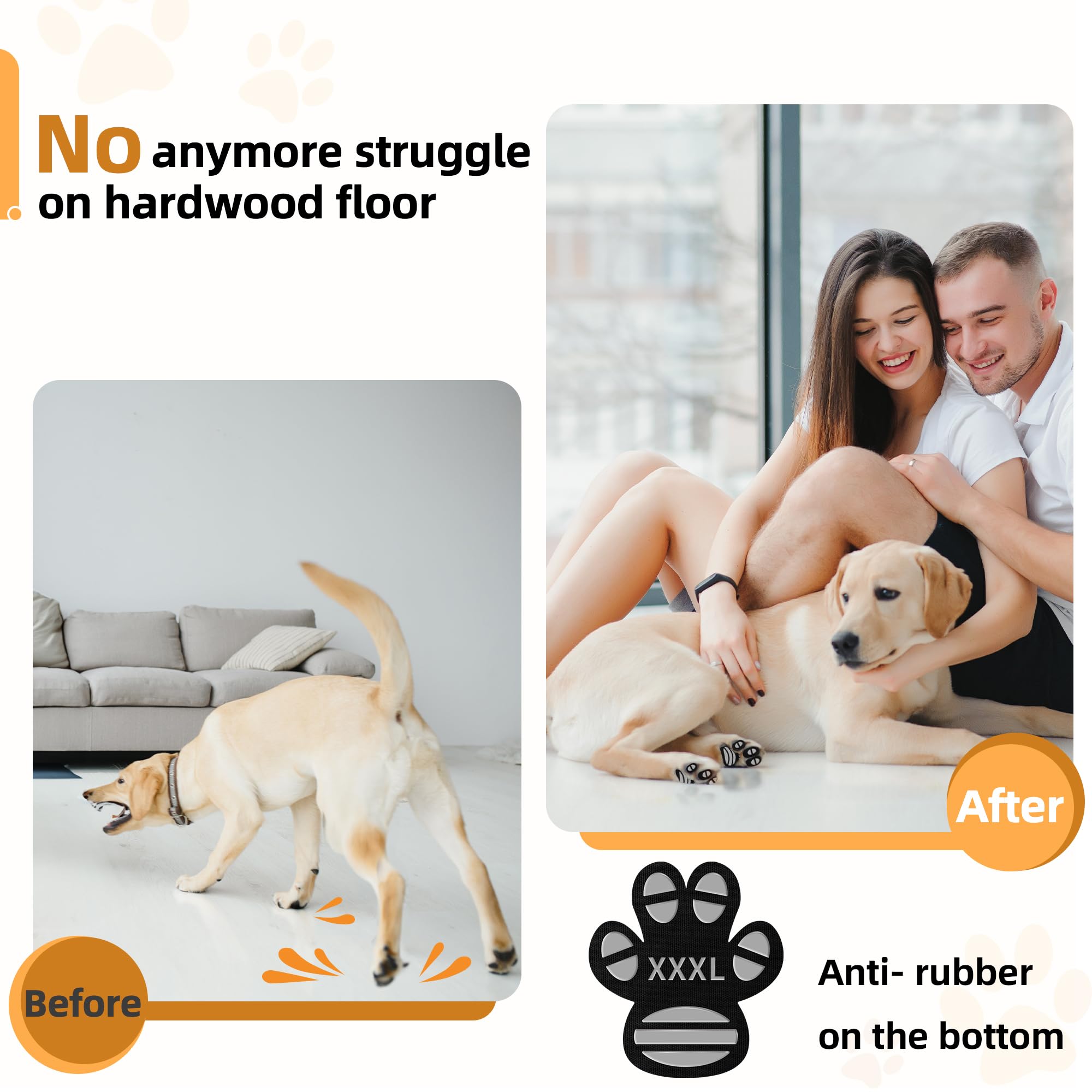 Runpaws senior dog walking support demonstrates traction aid on hardwood floors.