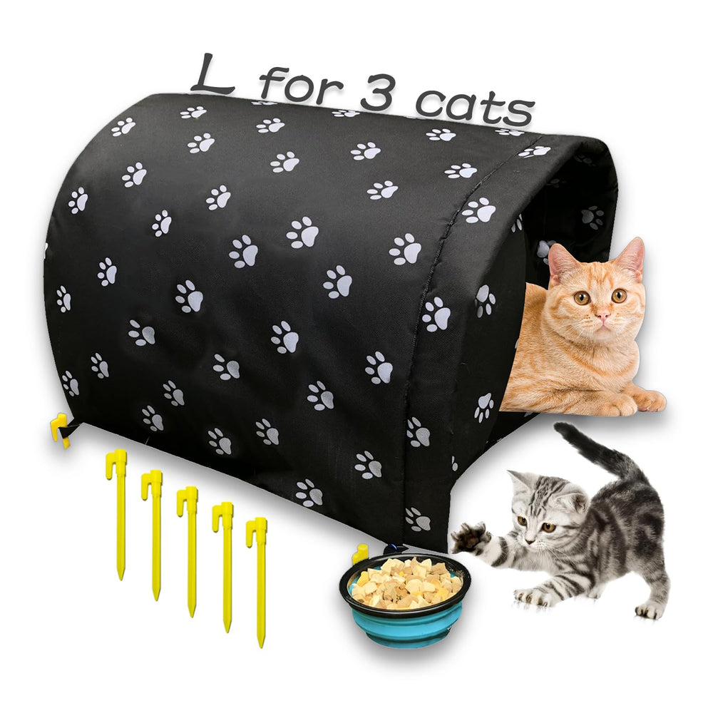 Runwosen Size L cat shelter with ample interior for multiple cats and winter warmth.