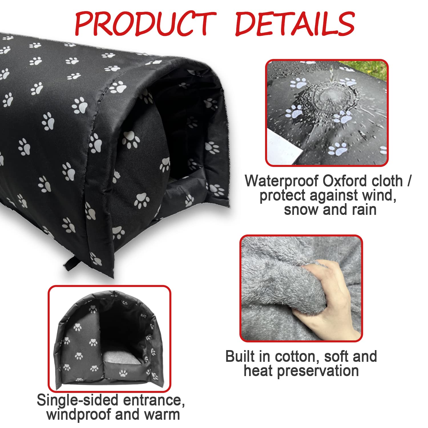 Runwosen waterproof oxford cloth shelter with plush lining provides dry, cozy protection.